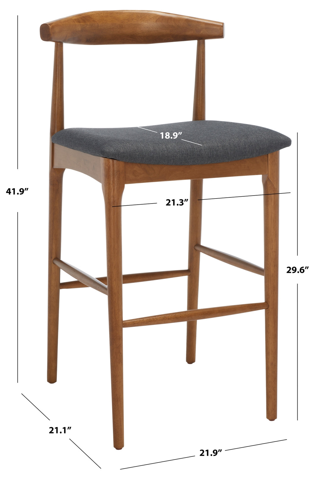 NEW IN BOX Lionel Retro Barstool, Walnut/Dark Grey, 21.9" W x 21.1" D x 41.9" H