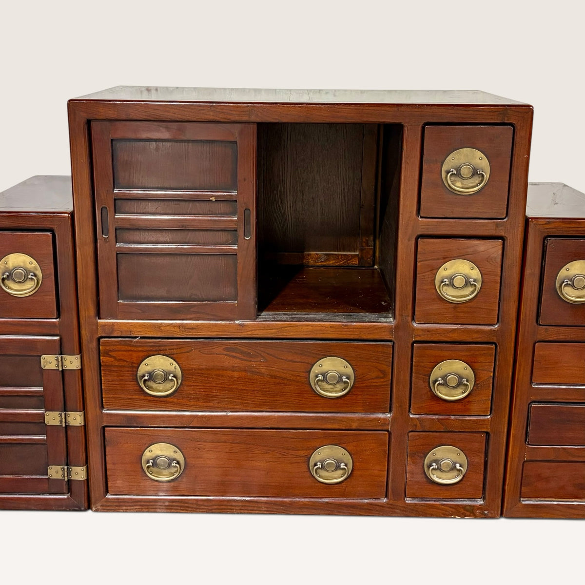 Double Sided Japanese Tansu Storage Cabinet, 35"H x 16"D x 86"W