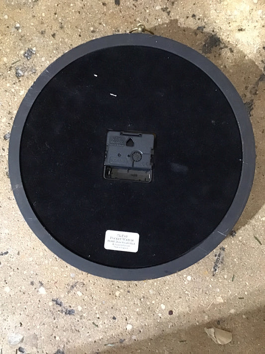 Faux French Charles X Tole Clock- Black/ Gold 10.5 dia.