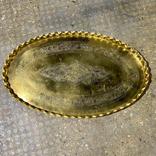 Large Brass Oval Tray, 35.5"W x 22"D x 1.5"H