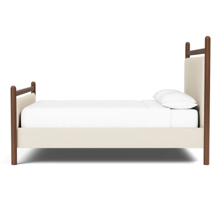 Ridge Cal King Bed, Cotton Linen & Walnut, 91.25"D x 83.5"W x 56"H