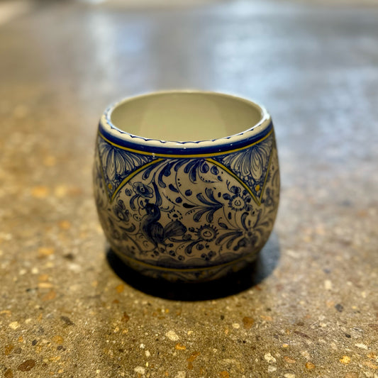 Coimbra Ceramics Limited Edition Pot, Blue / White / Yellow, 6" Dia x 4.5" H