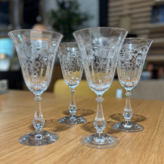 SET 4  Fostoria Water/Wine Goblet, Clear Corsage 3.25 D x 7.5" H