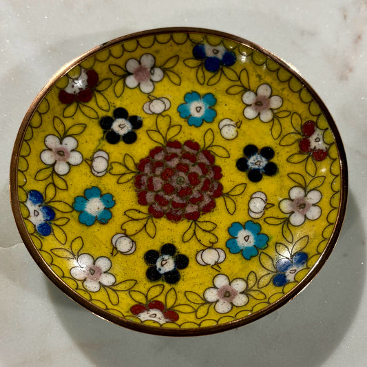 VTG Cloisonne Trinket Dish, Yellow, 3.75"Dia