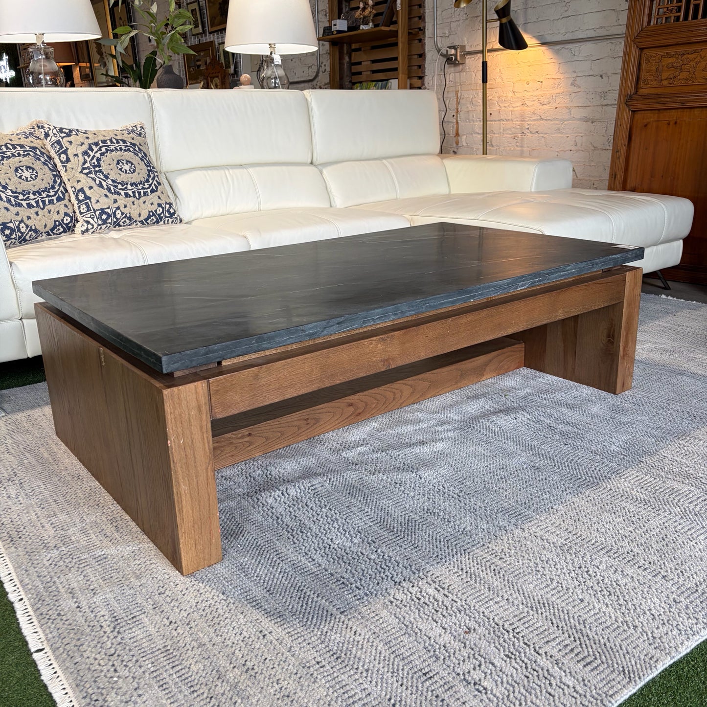 Four Hands Kennth Coffee Table, Oka & Marble, 55"W x 31"D x 16"H