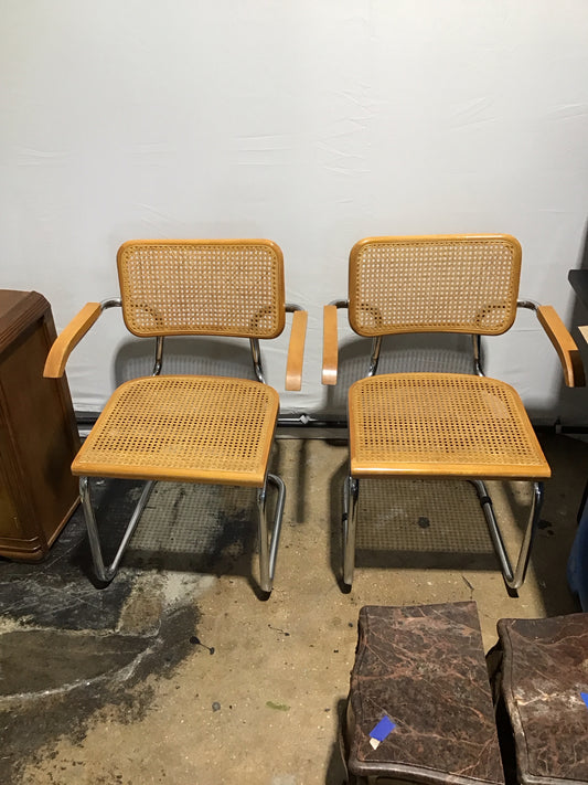 SET of 2 MCM Cane and Chrome Dining chairs 24" W x22" D x 33" H