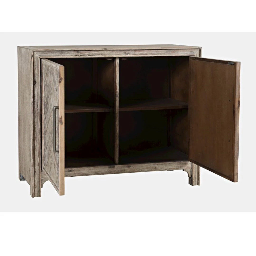 Jofran Gramercy 2 Door Chevron Inlay Cabinet, AS IS, 40"W x 15"D  x 32"H