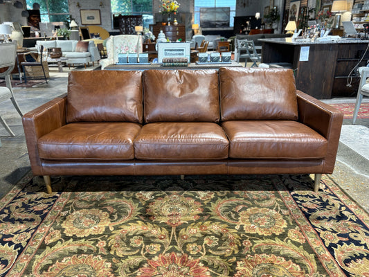 Stanton Leather Sofa, Cognac, 81.5" x 34.6" x 24.4"