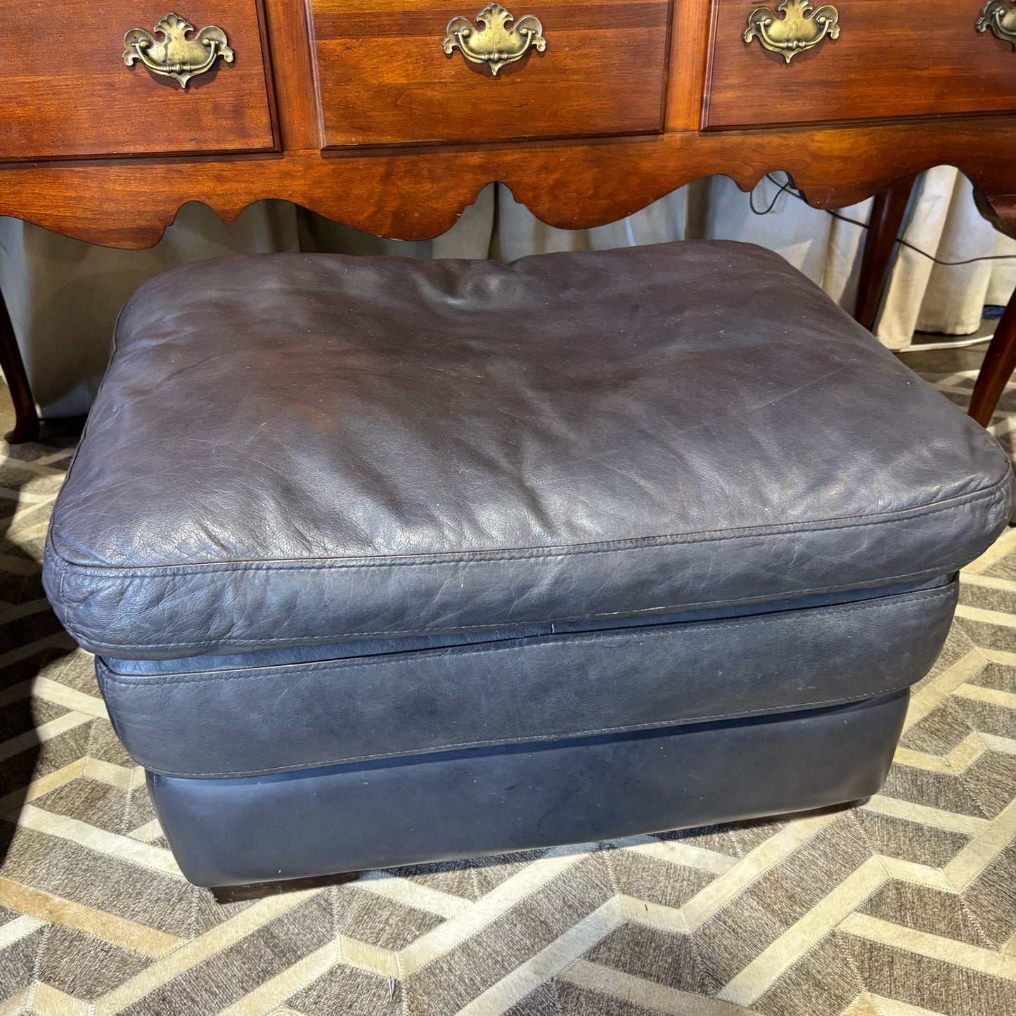 Leather Ottoman, charcoal, 29" W x 22" D x 18" H