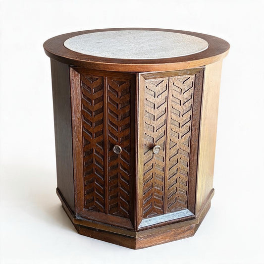 VTG End Table w/Stone Insert & Storage, 20"H x 20"Dia