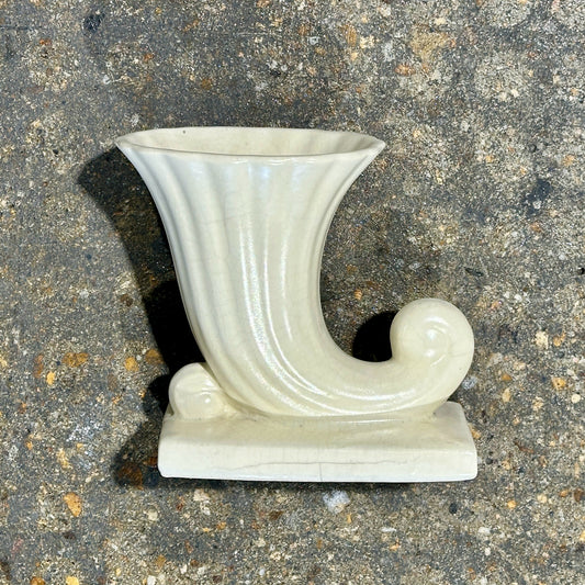 Decorative Ceramic Cornucopia Vase, Off White, 6.5" L x 4.25" W x 6.5" H