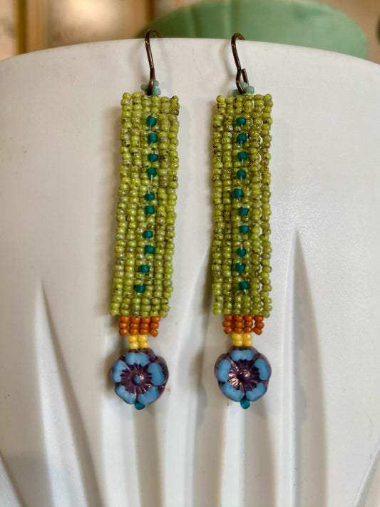 Tower Earrings, Green Meadow, Carrie Price Wearable Art