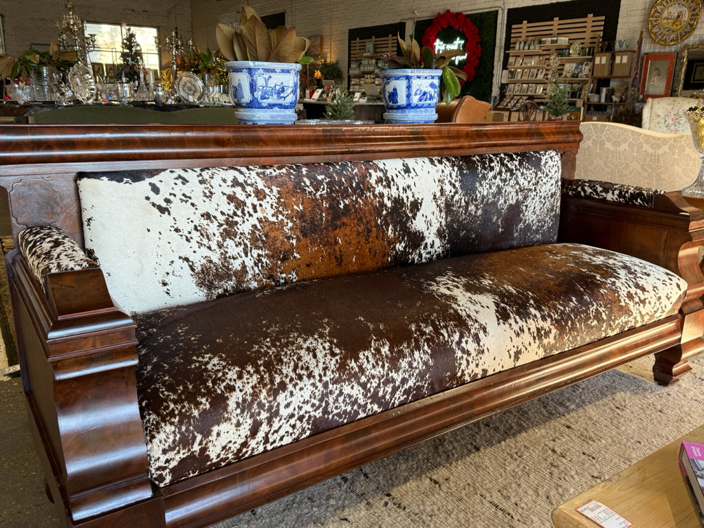 Antique American Empire sofa, cowhide upholstery, 82"L x 24'D x 36.5"H