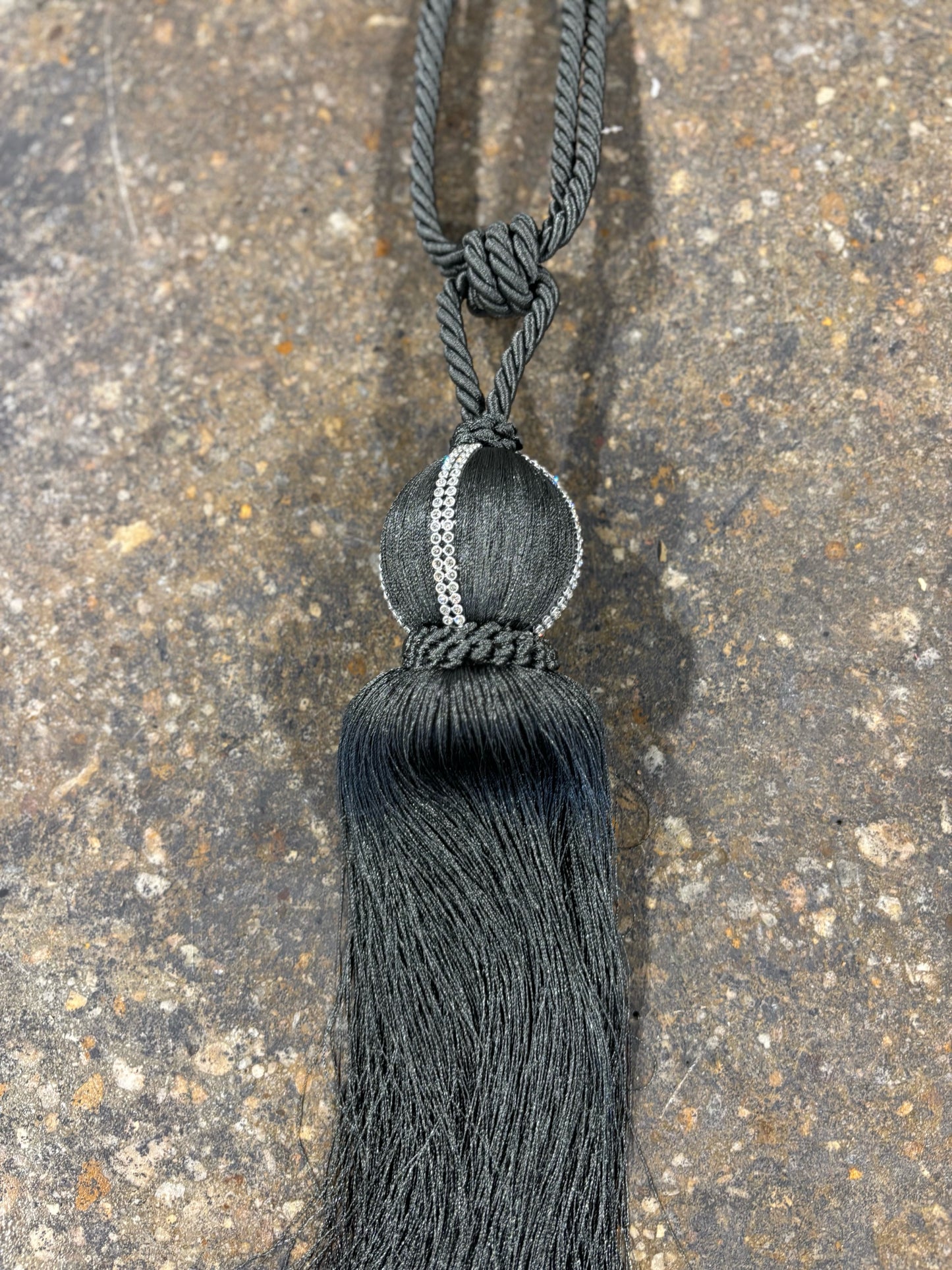 Gray Tassel with Rinestones 30" L x 3" W