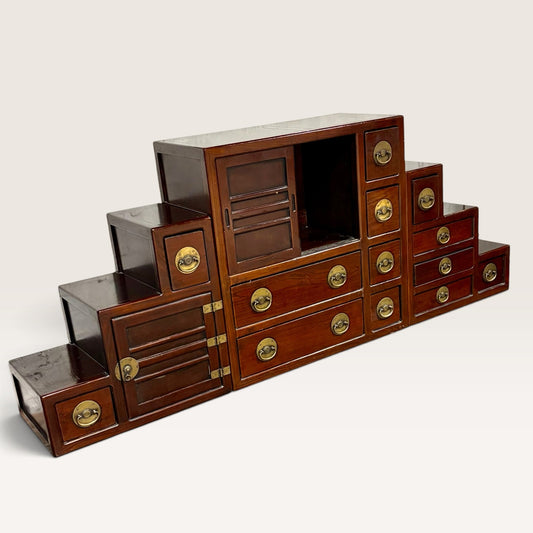 Double Sided Japanese Tansu Storage Cabinet, 35"H x 16"D x 86"W