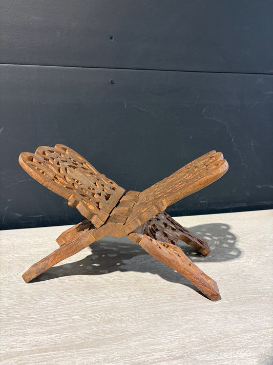 Carved Wooden Folding Bookstand, 7" H x 6.5" D x 11" W