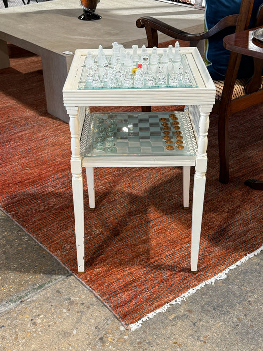 Shabby chic game table w/pieces, 17"W x 17" D x 26.5"H