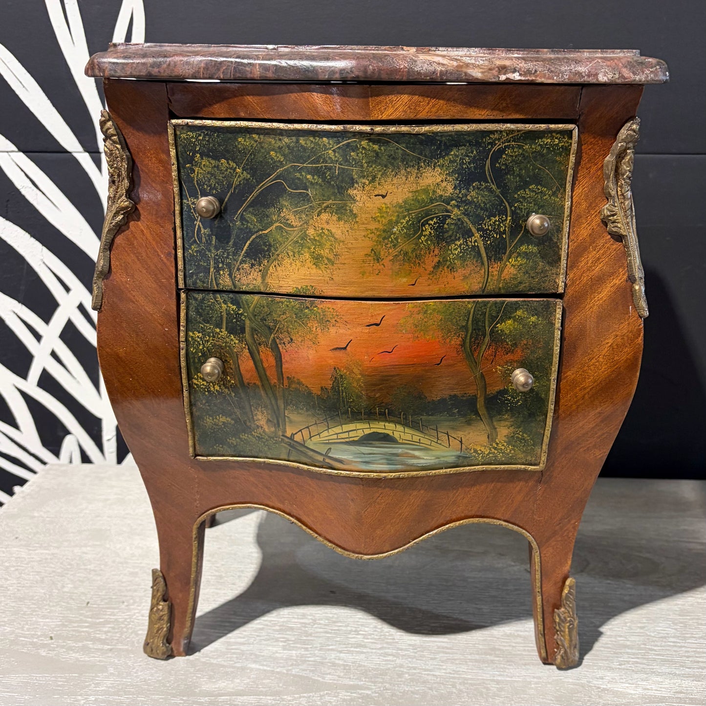 Small Cocktail Chest W/ Marbel Top, 15"W x 9.75"D x 16.5"H