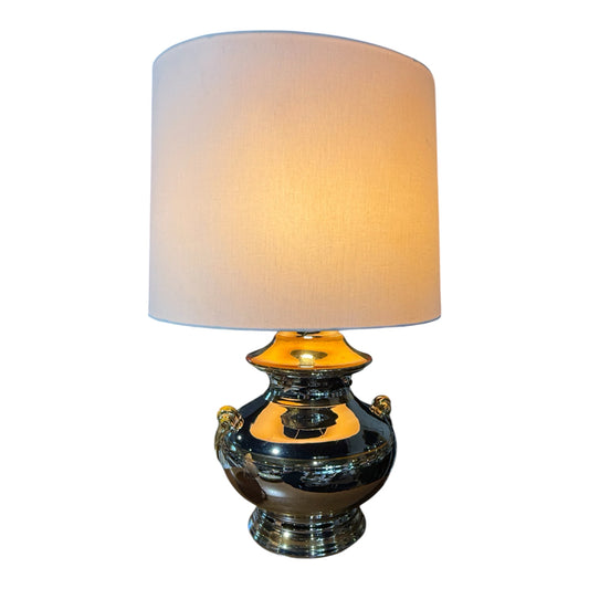 VTG Ceramic lamp, gold/silver metallic finish, 12"W x 12"D x 27"H