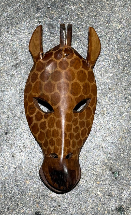Giraffe mask, handcarved, 14.5"W  x  16.5"L