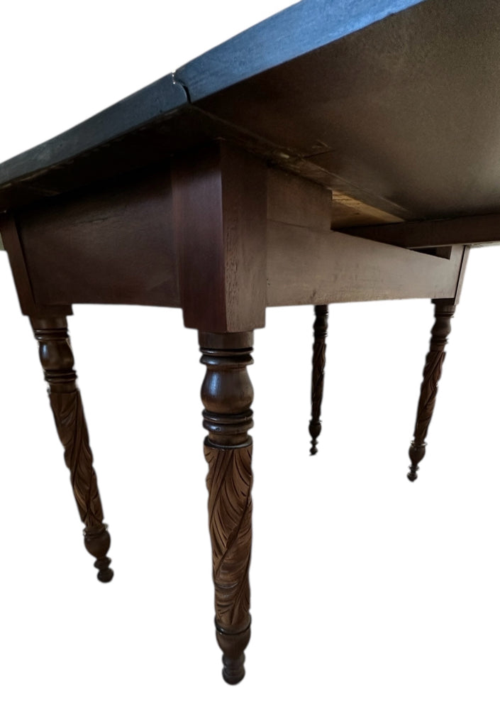 Antique drop leaf table w/carved legs, black walnut?, 50"L x 42"W x 28"H