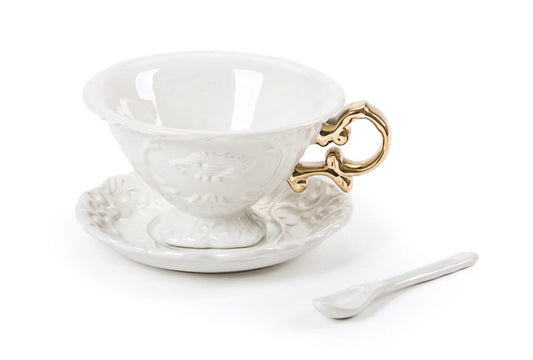 I-Wares Porcelain Tea Cup, Gold Handle, 5.1"W x 3"H