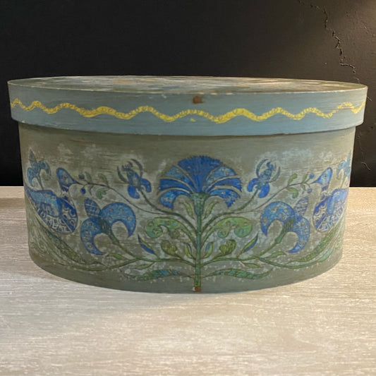 Vintage Handmade Wooden Oval Bride Box, 11.25"W x 8"D x 5.5"H