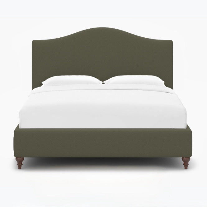 Queen Camelback Platform Bed, Olive Linen, 63.5"W x 87.75"D x 49"H