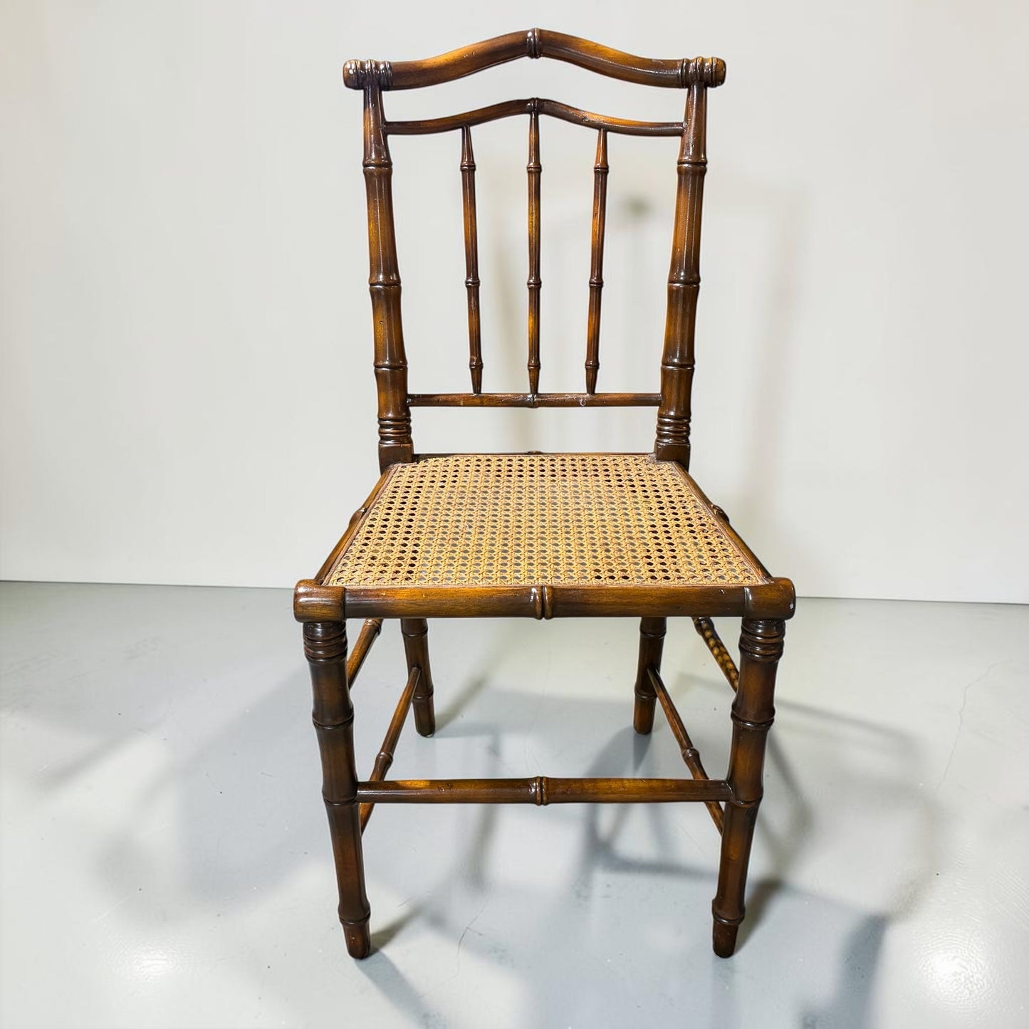 4 VTG Faux Bamboo w/Cane Seats, Side Chairs, 18"D x 17.5"W x 36"H