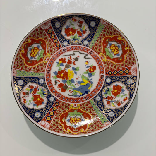 Japanese Plate, red,blue.gold, 6.25" D x .5" H