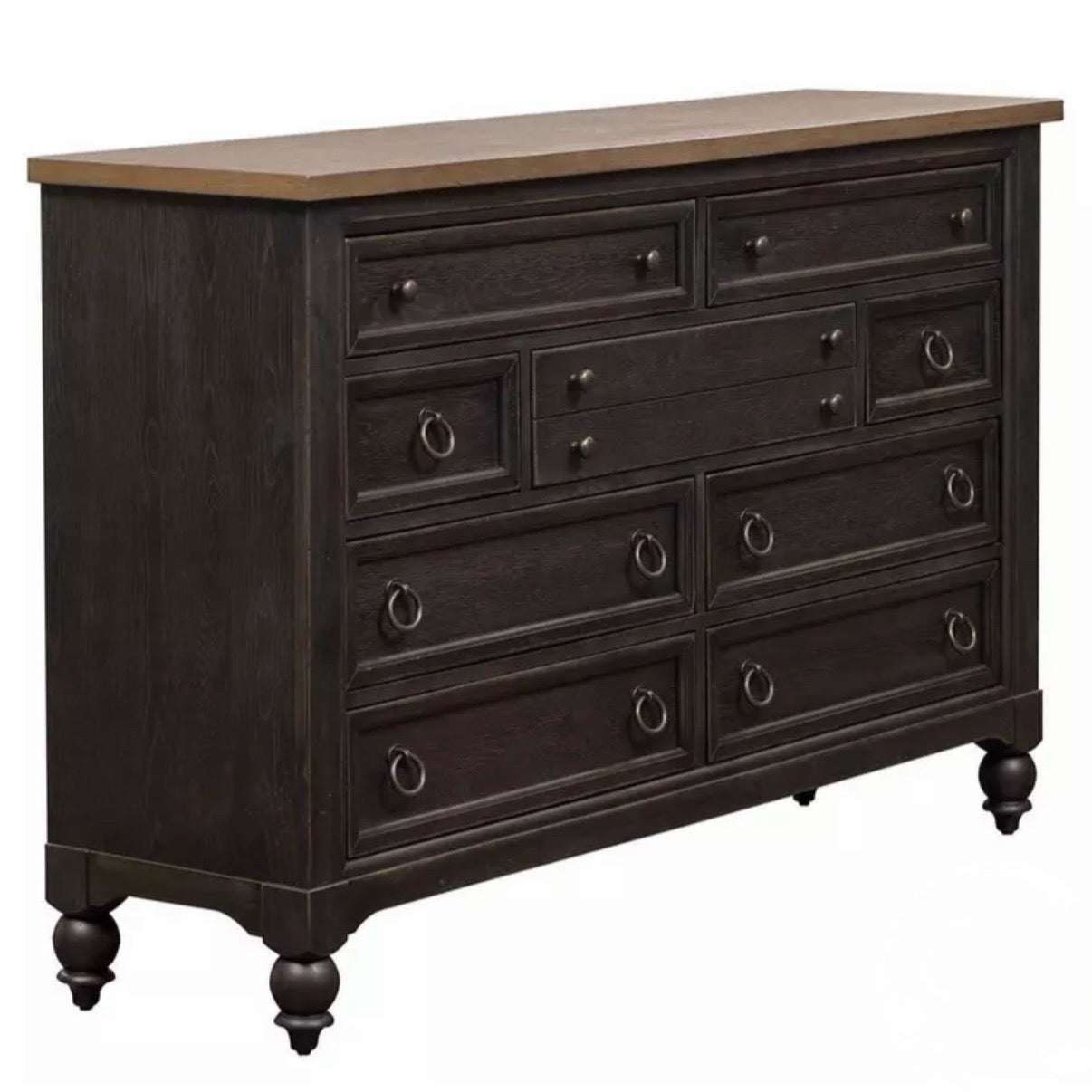 Americana Farmhouse Black 9 Drawer Dresser, 66"W x 18"D x 42"H