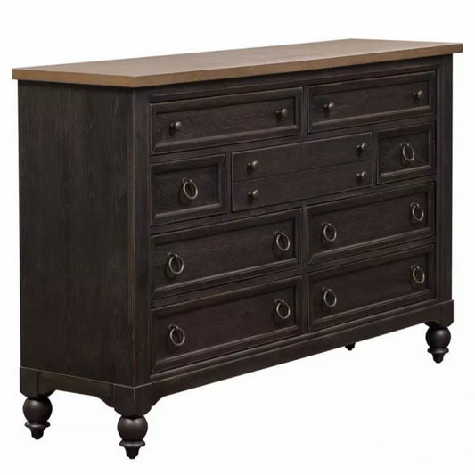 Americana Farmhouse Black 9 Drawer Dresser, 66"W x 18"D x 42"H