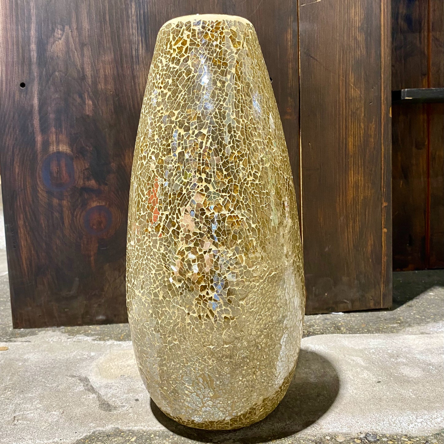 Gold sparkly mosaic vase, 7"D x 7"W x 16"H