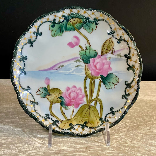 Set 4 , Hand Painted Nippon Lotus Plates. 6.25"Dia x 1"H