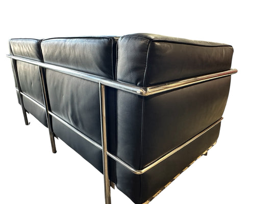 Black leather/chrome loveseat, 57"L x 29"D x 28"H