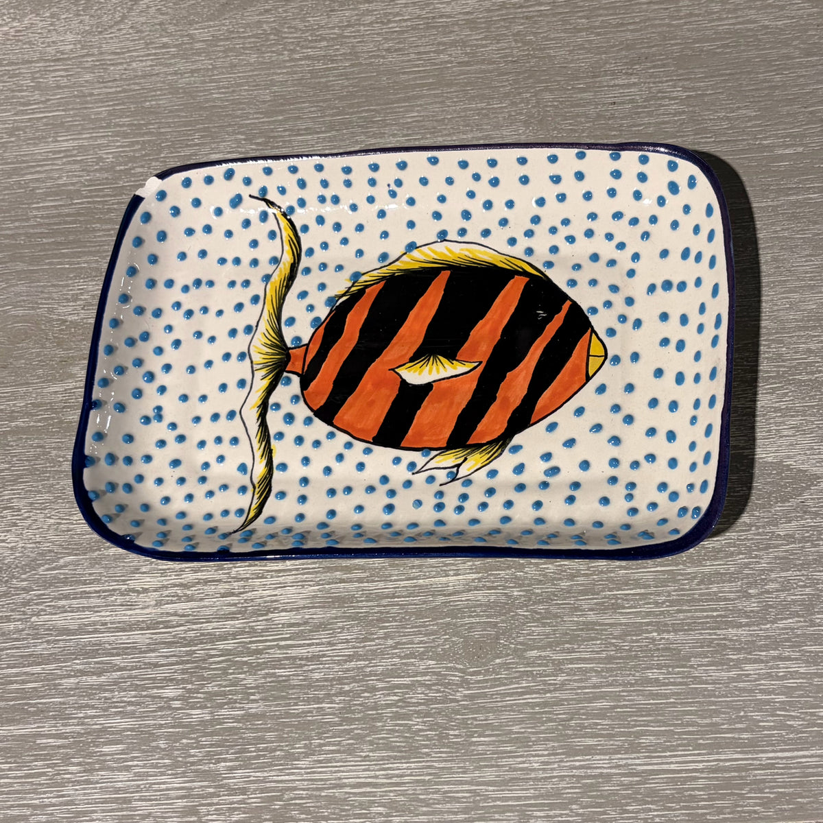 As is Mexican Glazed Ceramic Trinket Dish 9"W x 6" D x 1"H
