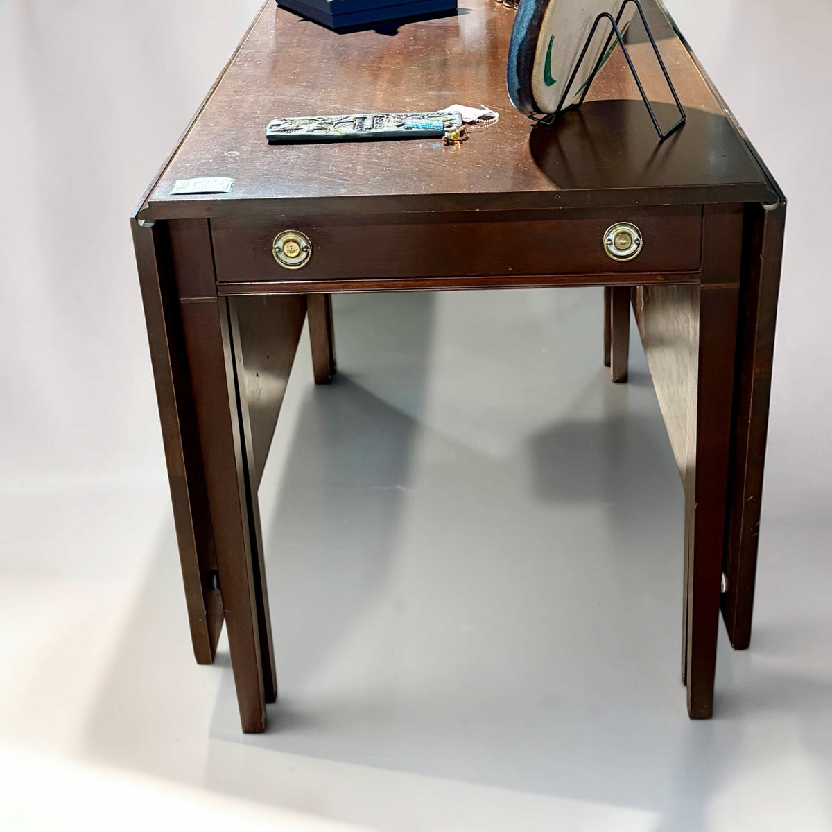 VTG Brandt  Drop Leaf Mahogany Table w/drawer, 68"W x 42"D x 29"H