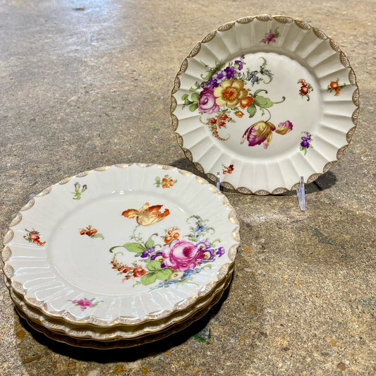 SET of Five Antique Handpainted Wurttenburg Salad Plates 8" Diameter