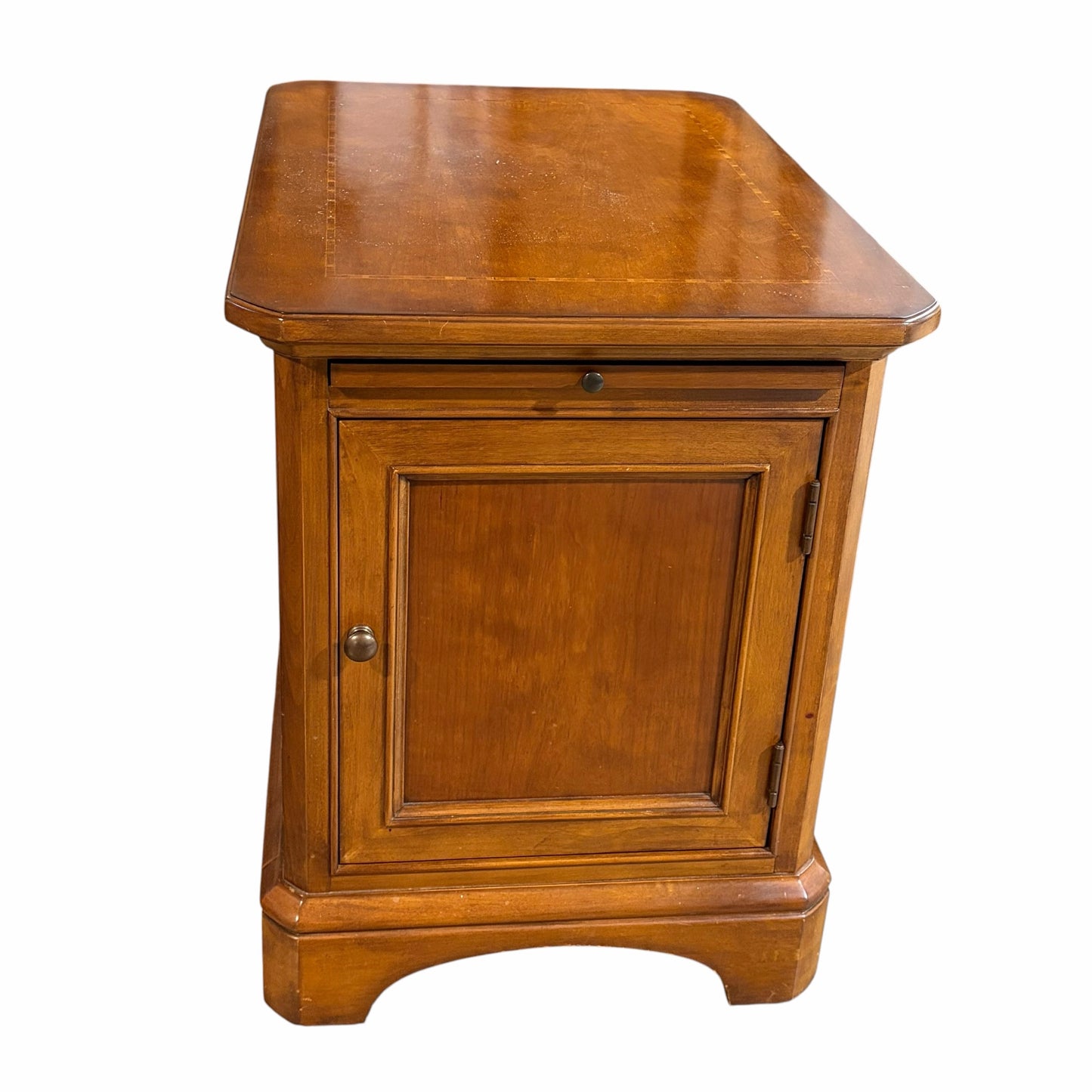 VTG Inlaid Wood End Table w/Pull out Drink Tray,  20"W x 28"D x 25.5"H