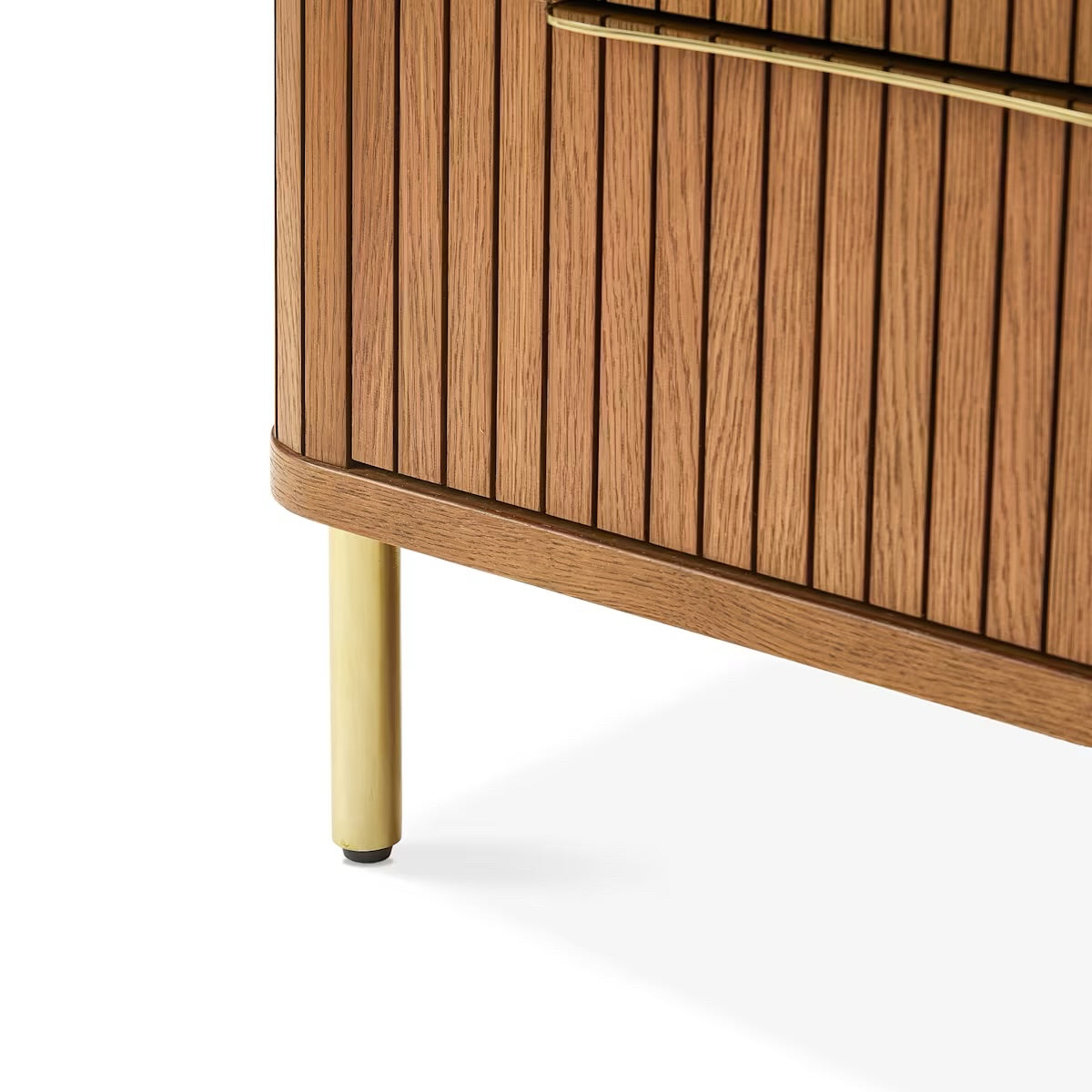 Castlery Harper 2-Drawer Nightstand, Chestnut & Brass, 23.6"W x 17.7"D x 21.7"H