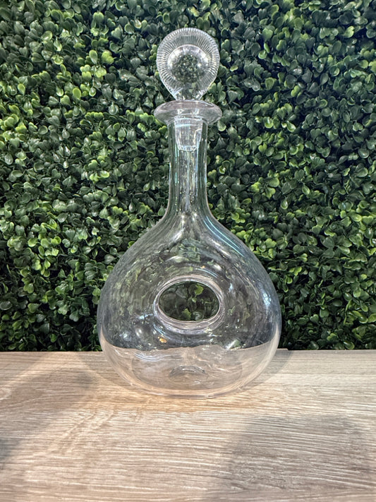 ANTQ handblown crystal doughnut decanter, 5.5"W x 2"D x 11"H