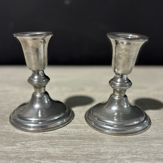 PAIR Pewter Candleholders, Schwartzschild Jewelers, 4.5" H x 3.5" D