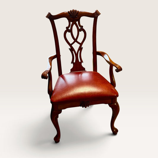 Thomasville Chippendale Style Chair with Red Leather Seat 24"W x 20"D x 43"H