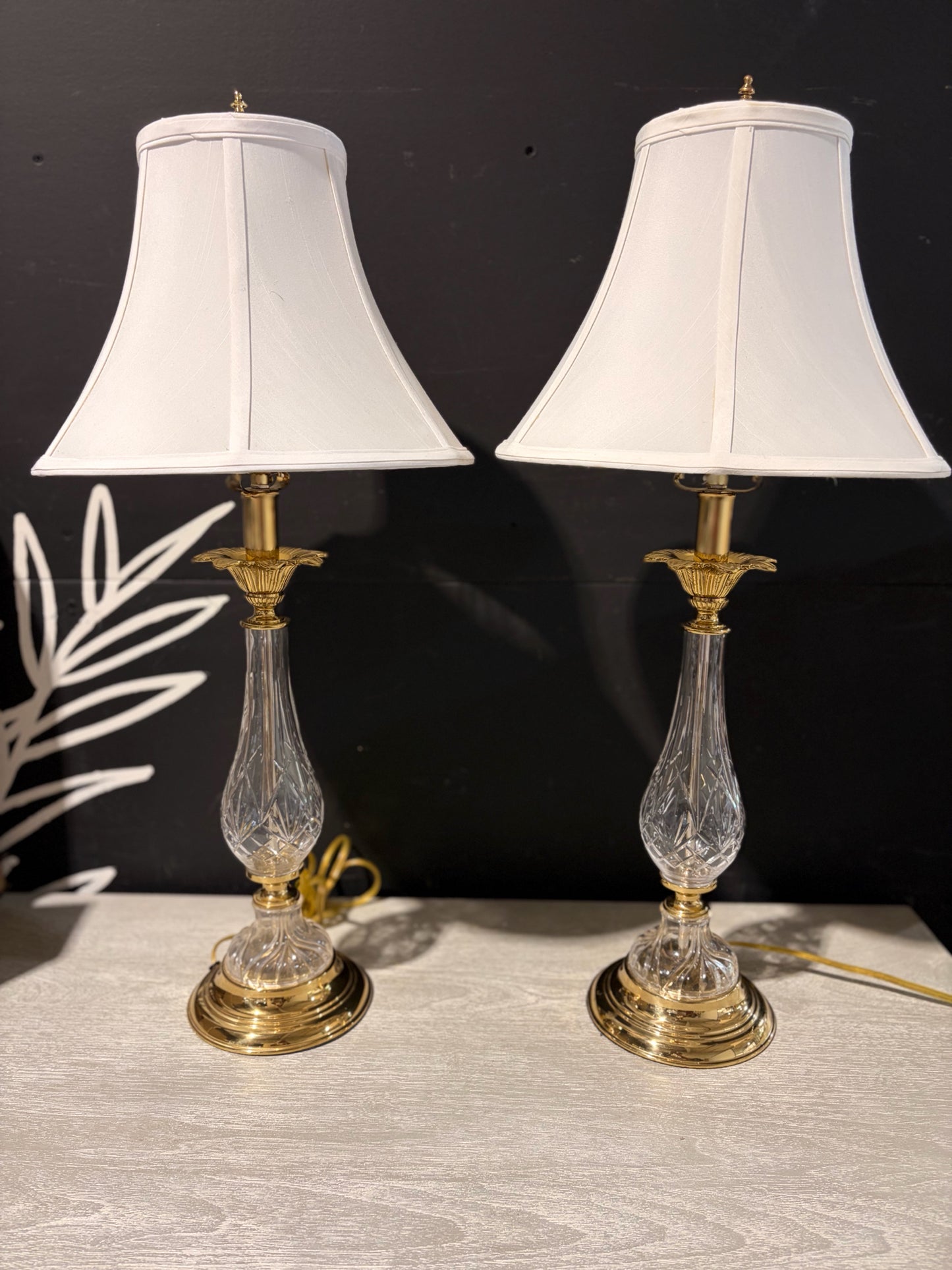 Pair of Waterford Style Lamps 13" Diam x 28"H
