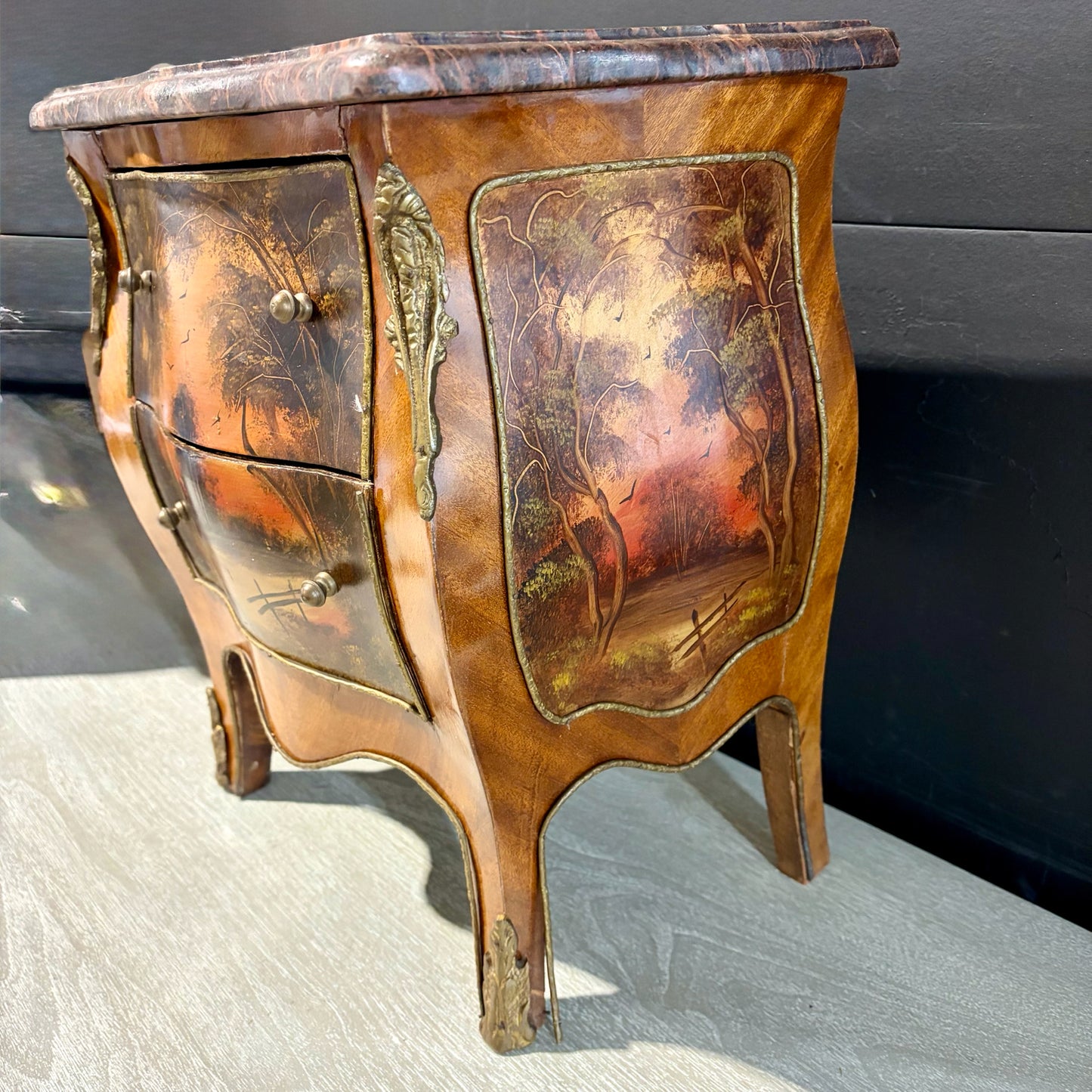 Small Cocktail Chest W/ Marbel Top, 15"W x 9.75"D x 16.5"H