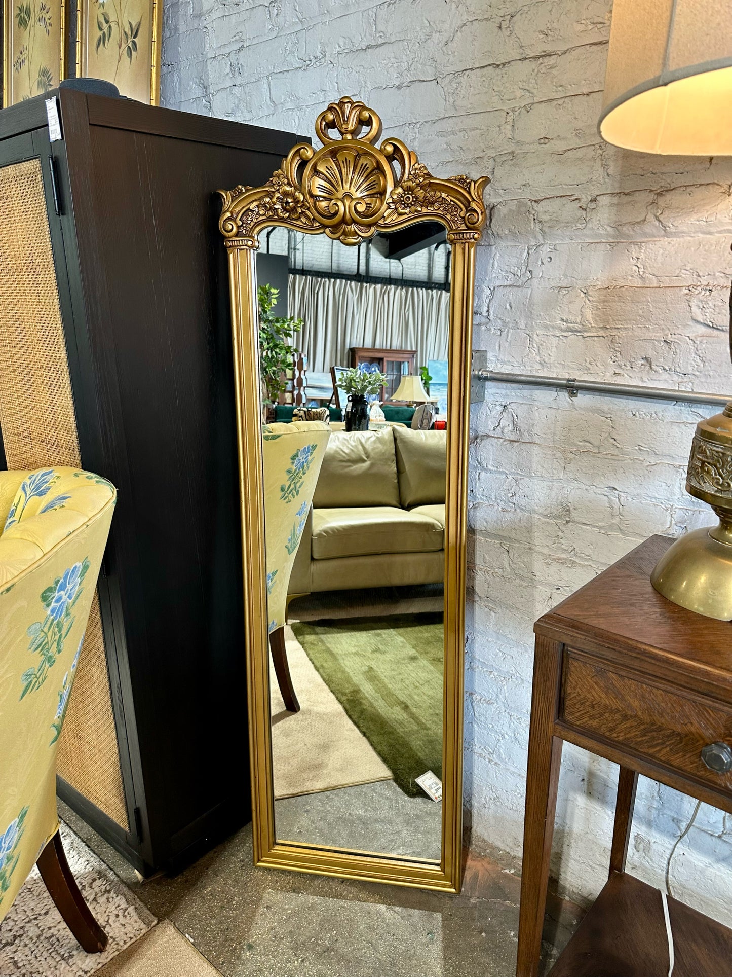 Vintage Hollywood Regency Full Length Mirror, Gold Resin, 63.5 " L x 20" W