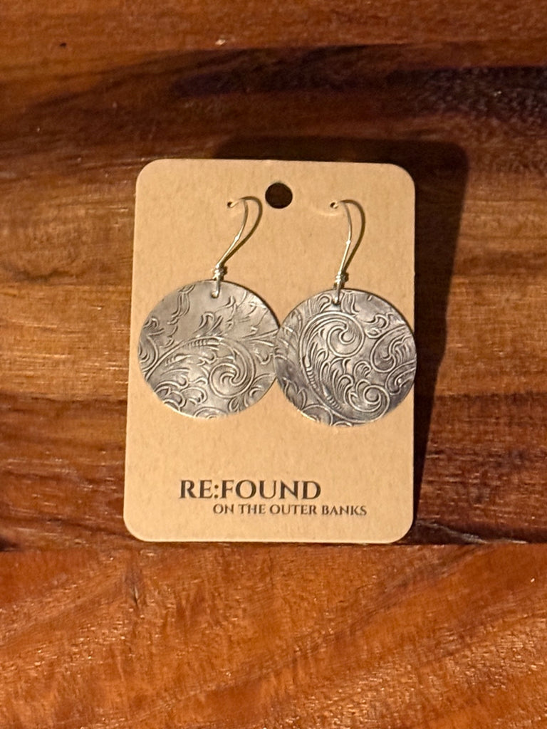 Silverplate Patina Circle earrings, large, #1022