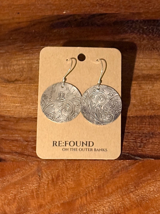 Silverplate Patina Circle earrings, large, #1022