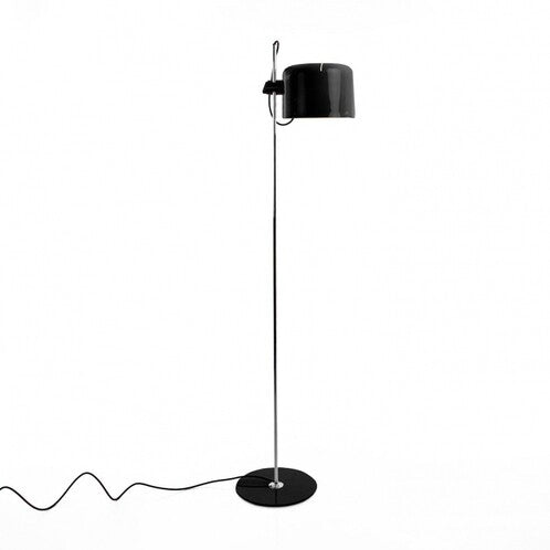 Oluce Coupè Floor Lamp, Lacquered Black & Chrome, 11" Dia x 58" H