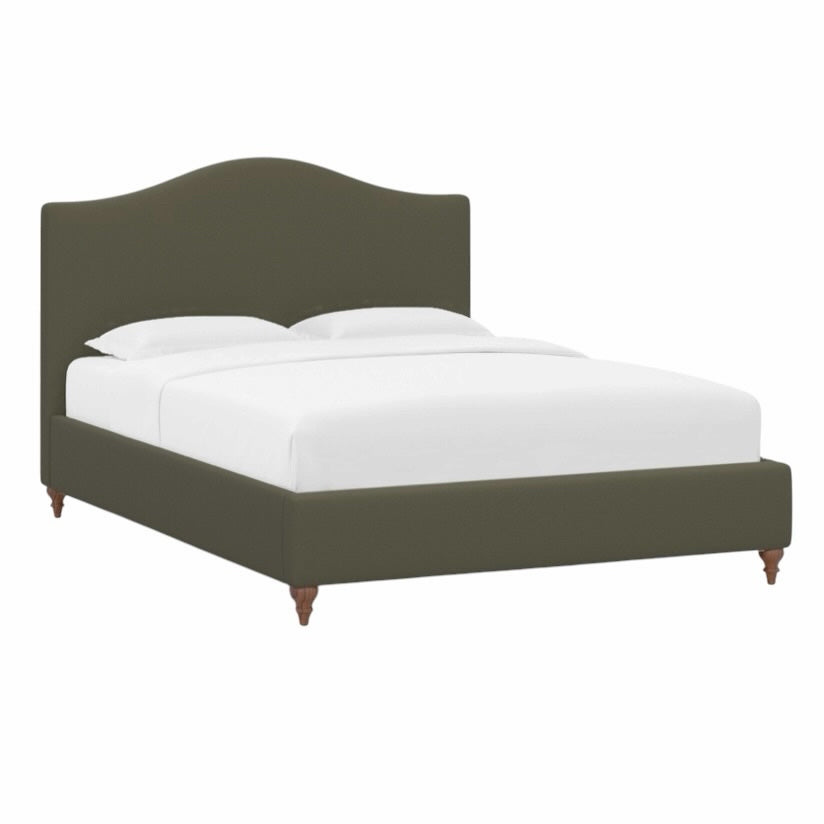 Queen Camelback Platform Bed, Olive Linen, 63.5"W x 87.75"D x 49"H